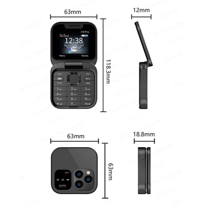 SERVO i16 Pro Mini Fold: Téléphone Portable Double SIM avec Écran Carré de 4,5 cm