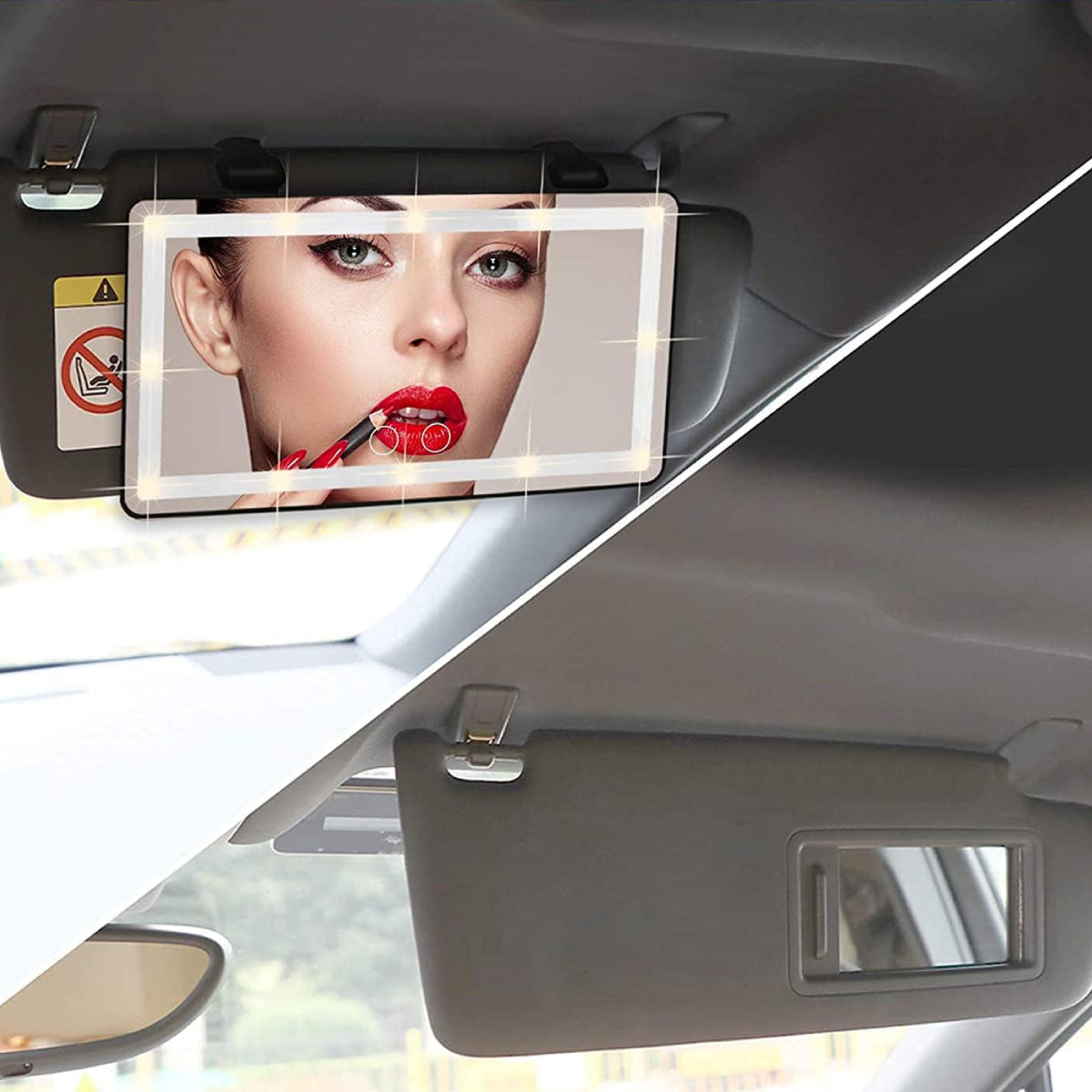 Miroir de Maquillage Rechargeable pour Voiture avec LED Réglables